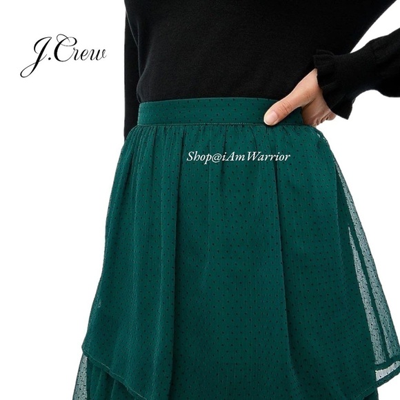 J.Crew NWT emerald green tired ruffle dotted pull-on midi skirt *shop@iamwarrior - Picture 2 of 11